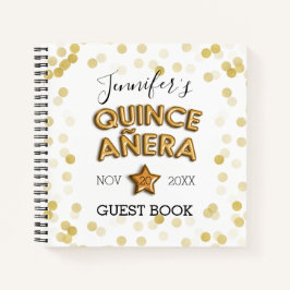 Quinceañera Guestbook Gold Balloons Confetti Notizbuch