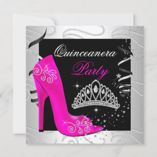 Quinceanera Heißrosa Diamant Schwarz Weiß Party Einladung
