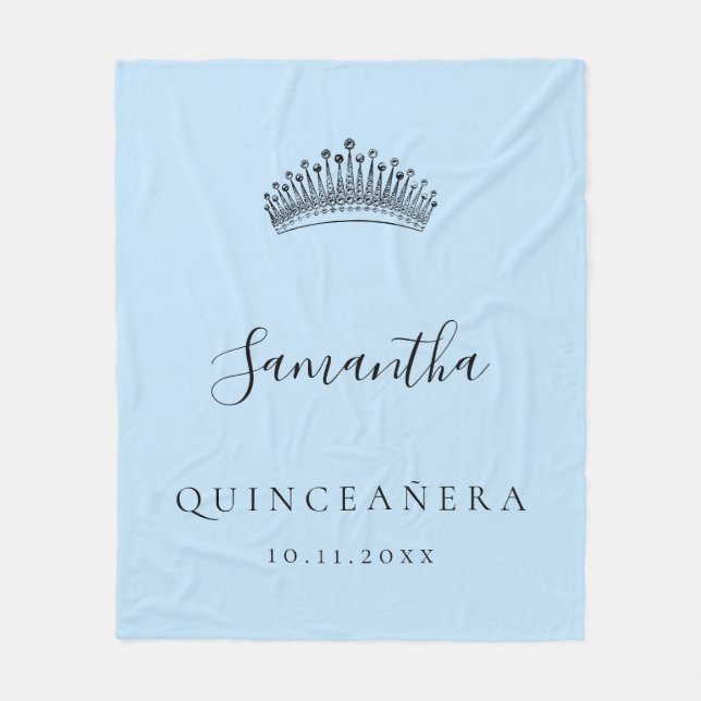 Quinceanera hellblauer Tiara-Kronname Fleecedecke (Vorderseite)