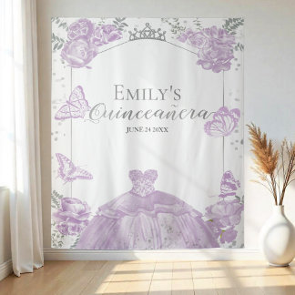Quinceanera Hintergrund Lavender Kleid Flor Silber Wandteppich