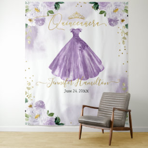 Quinceanera Hintergrund Lila Blumenkleid Wandteppich