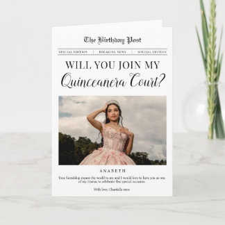 Quinceañera-Hof-Antrag Zeitungs-Grußkarte Karte