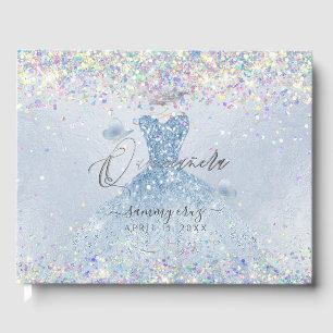 Quinceanera Holographic Confetti Dusty Blue Dress Gästebuch