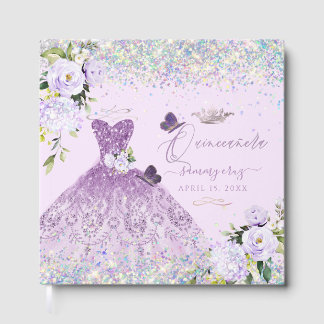 Quinceanera Holographic Confetti Dusty Lila Gästebuch