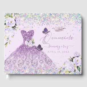 Quinceanera Holographic Confetti Dusty Lila Gästebuch
