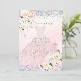 Quinceanera Holographic Dream Blush Pink Dress Einladung