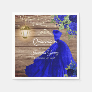 Quinceañera Holz und dunkelblaue Blumen Serviette