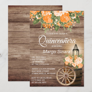 Quinceañera Holzbarrel und Orange Blume Einladung