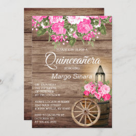 Quinceañera Holzfass und rosa Blume Einladung
