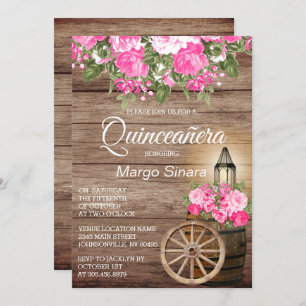 Quinceañera Holzfass und rosa Blume Einladung