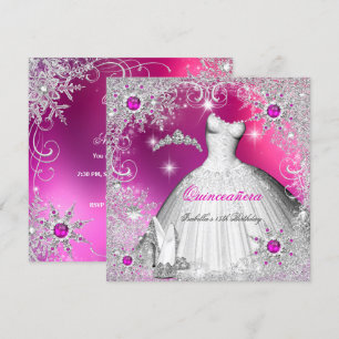 Quinceanera Hot Pink Perle Silber Winter Schneeflo Einladung