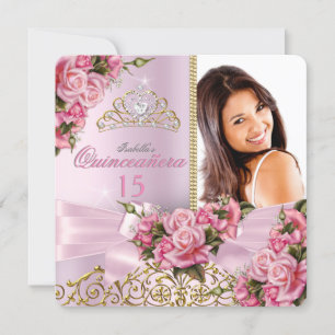 Quinceanera Hübsch Pink Roses Tiara Foto Geburtsta Einladung