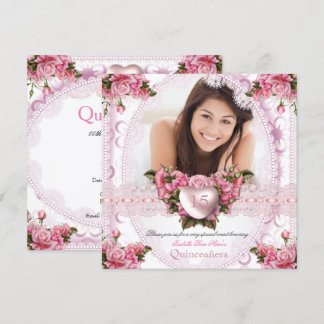 Quinceanera Hübsch Pink White Rose Geburtstag 2 Einladung