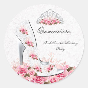 Quinceanera Hübsche Prinzessin Rosa Rosen Schuh 2R Runder Aufkleber
