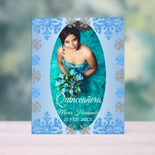 Quinceañera Ice Blue Silver Winter Schneeflocke Acrylschild