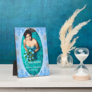 Quinceañera Ice Blue Silver Winter Schneeflocke Fotoplatte