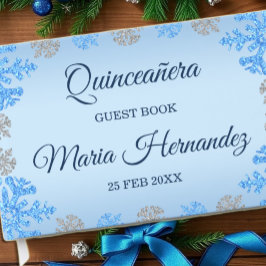 Quinceañera Ice Blue Silver Winter Schneeflocke Gästebuch