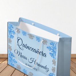 Quinceañera Ice Blue Silver Winter Schneeflocke Große Geschenktüte
