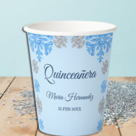 Quinceañera Ice Blue Silver Winter Schneeflocke Pappbecher