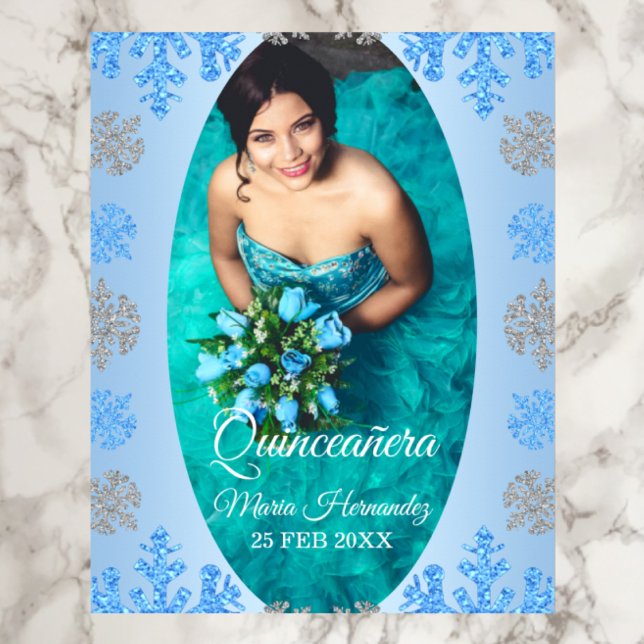 Quinceañera Ice Blue Silver Winter Schneeflocke Poster (Von Creator hochgeladen)