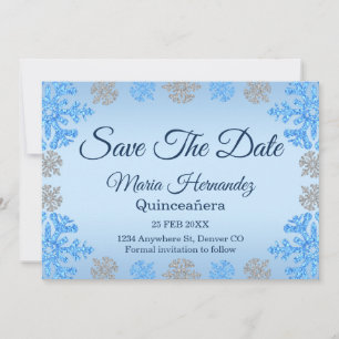 Quinceañera Ice Blue Silver Winter Schneeflocke Save The Date