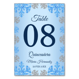 Quinceañera Ice Blue Silver Winter Schneeflocke Tischnummer