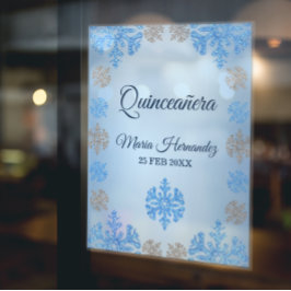 Quinceañera Ice Blue Silver Winter Snowflake Fensteraufkleber