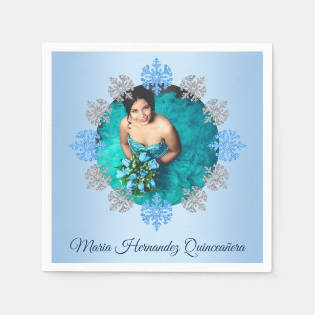 Quinceañera Ice Blue Silver Winter Snowflake Serviette (Vorderseite)