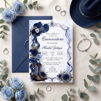 Quinceañera im Cowgirl-Stil Rosa und Gold Einladung