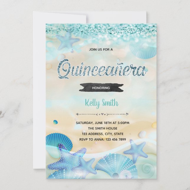 Quinceanera im Rahmen der Seeeinladung Einladung (Vorderseite)