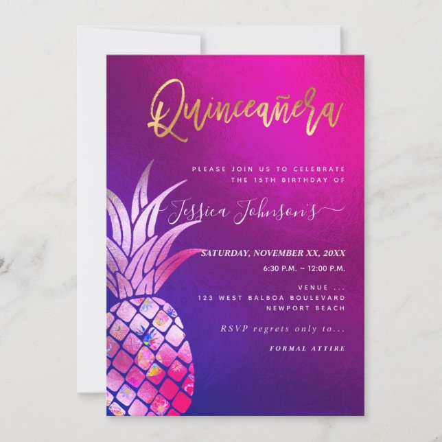 Quinceanera, Imitate Gold Ananas Save The Date (Vorderseite)