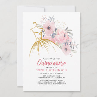 Quinceanera Imitats Gold Dress15. Geburtstag Einladung