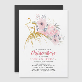 Quinceanera Imitats Gold Dress15. Geburtstag in Magneteinladung