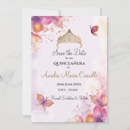 Quinceañera in Aquarell mit Schmetterlingen Save The Date
