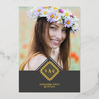 Quinceañera Initials Ornamental Lace Sophisticated Folieneinladung