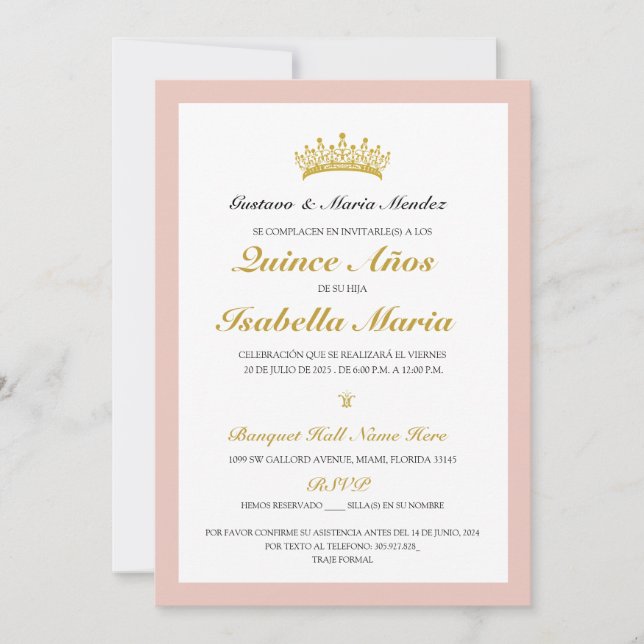 Quinceanera Invitacion Spanisch Einladung (Vorderseite)