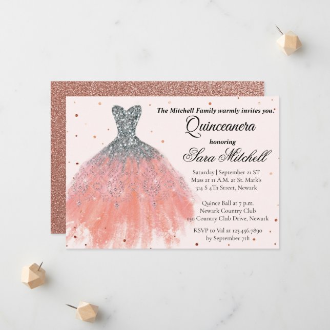 Quinceanera Invitation, Birthday Invite for sweet Ankündigung (Vorderseite/Rückseite Beispiel)