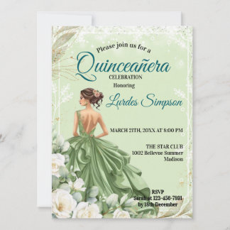 Quinceañera invitation Elegant Green Einladung