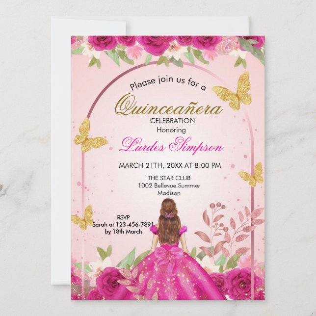  Quinceañera invitation Elegant Pink Einladung (Vorderseite)