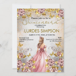  Quinceañera invitation Floral Gold Einladung