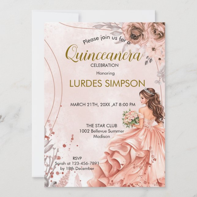  Quinceañera invitation Floral Rose Einladung (Vorderseite)