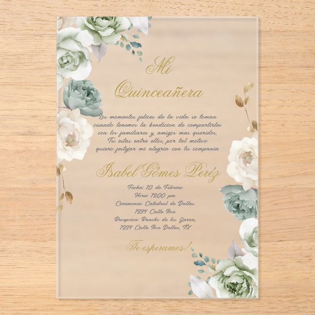 Quinceanera invitation in Spanish Acryleinladungen (Vorderseite)