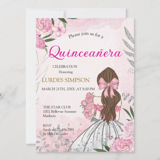  Quinceañera invitation Pink  Einladung (Vorderseite)