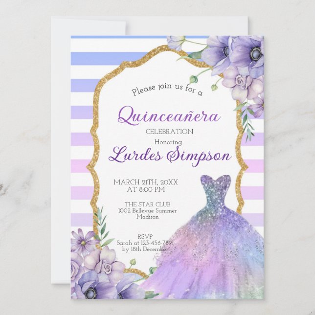  Quinceañera invitation shades of Purple Einladung (Vorderseite)