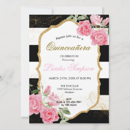  Quinceañera invitation Stripe Floral Einladung