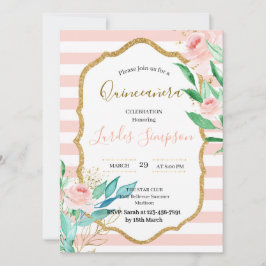  Quinceañera invitation Stripe Floral Pink Einladung