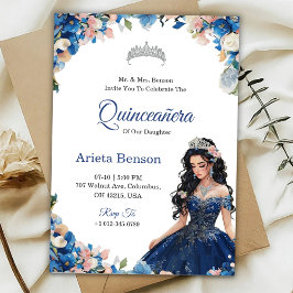 Quinceañera invitation with blue floral accents einladung