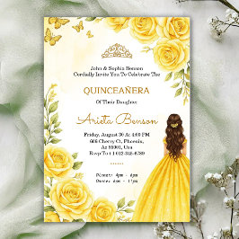 Quinceañera invitation with elegant yellow roses einladung