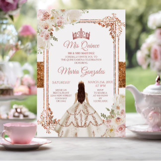 Quinceanera Ivory Cooper Floral Geburtstagskrone Einladung