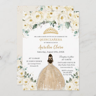 Quinceañera Ivory Floral Champagne Prinzessin Einladung